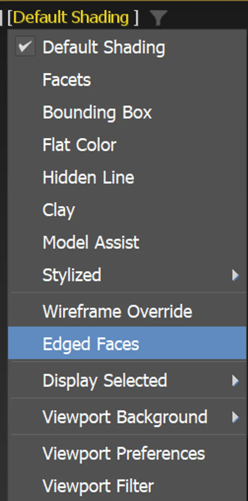 Screenshot of the Edged Faces option in the menu
