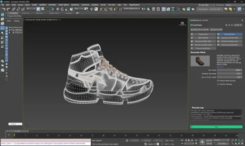 Screenshot of the input shoe with wireframe overlay