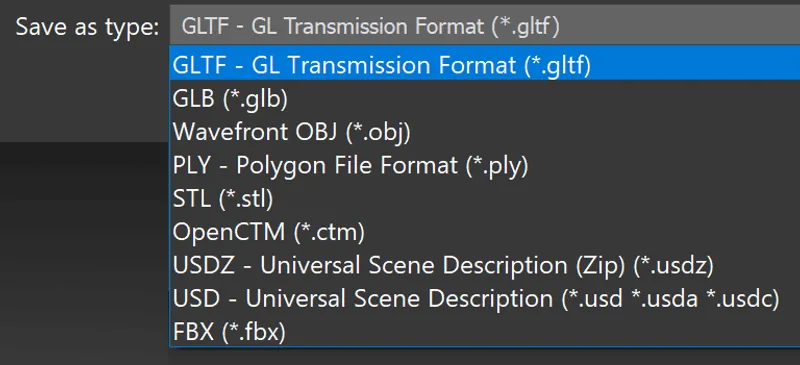 Supported export formats