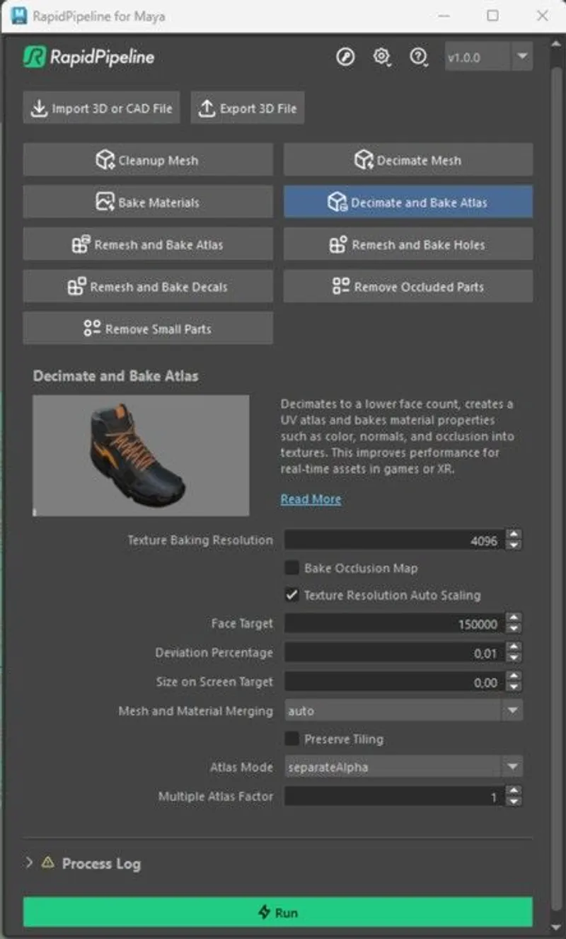 Screenshot of the input model