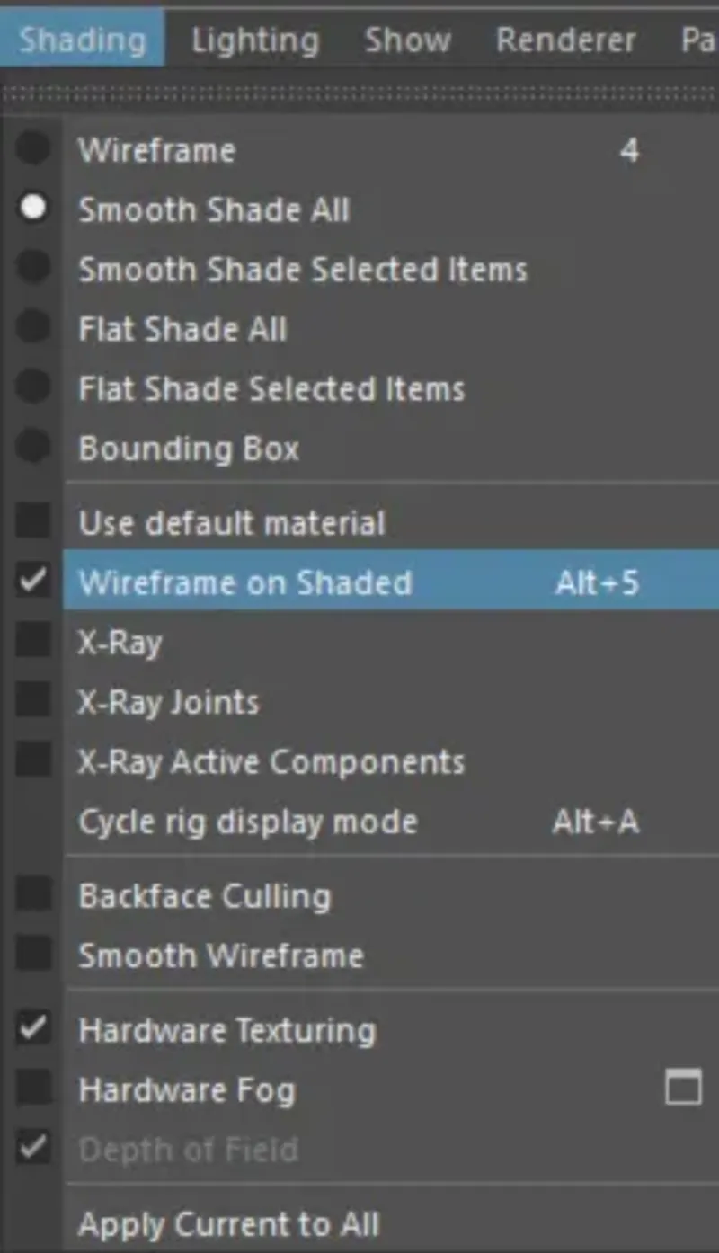 Screenshot of the Edged Faces option in the menu