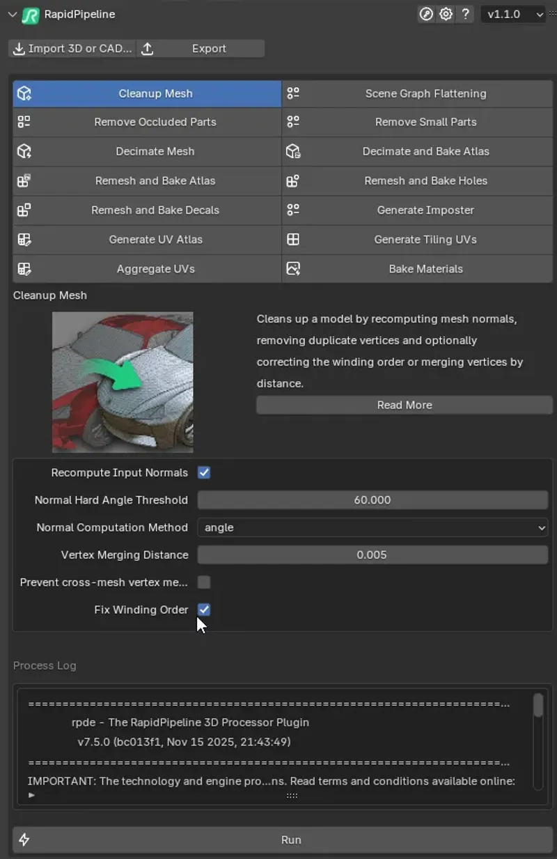 Screenshot of the input model