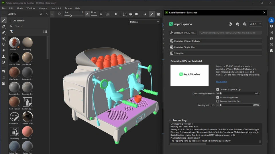 RapidPipeline CAD Import in Substance Painter