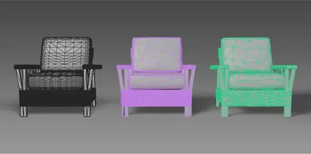 chairs as various polygon meshes
